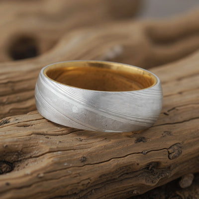 Damascus Steel + Wood Grain + Whiskey Barrel Oak Wood