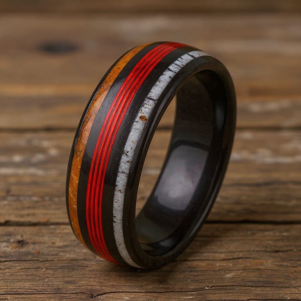 Black Tungsten + Whiskey Barrel + Antler + Red Fishing Line