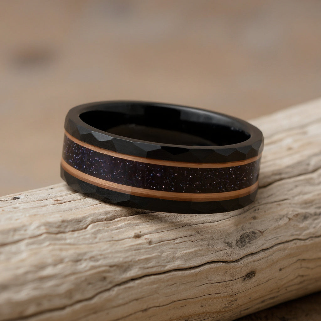 Black Tungsten + Dark Blue Sandstone + Rose Gold