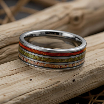 Silver Tungsten + Moss Agate + Whiskey Barrel Oak Wood + Antler