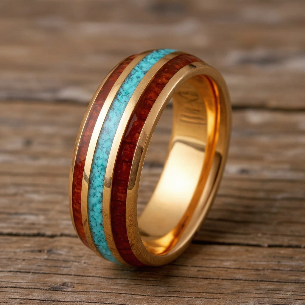 Rose Gold Tungsten + Turquoise + Koa Wood