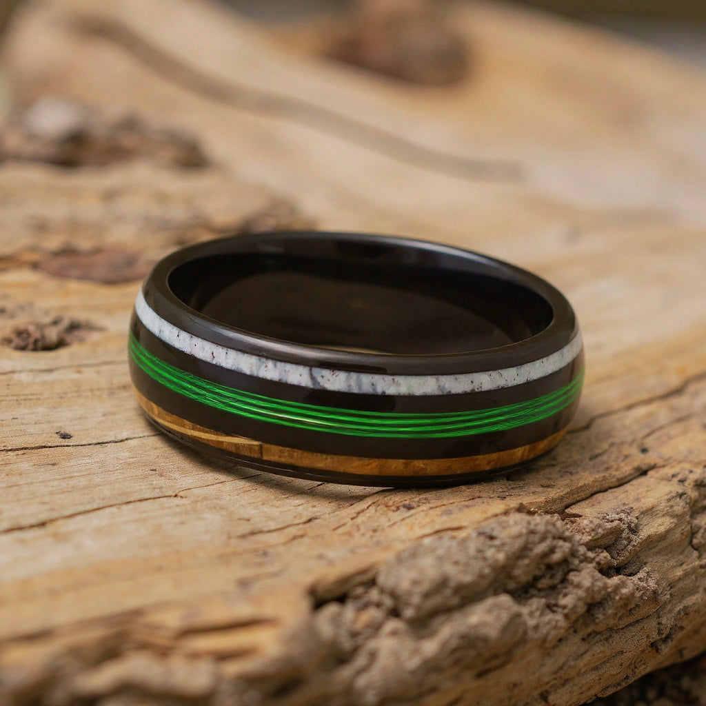 Black Tungsten + Whiskey Barrel + Antler + Green Fishing Line