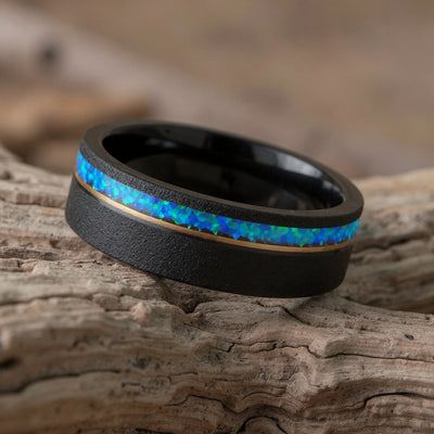 Black Tungsten + Teal Blue Opal + Rose Gold