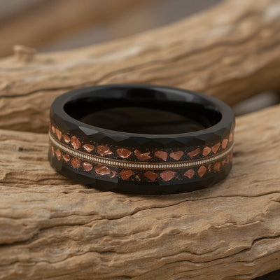 Black Tungsten + Guitar String + Copper Tone Meteorite