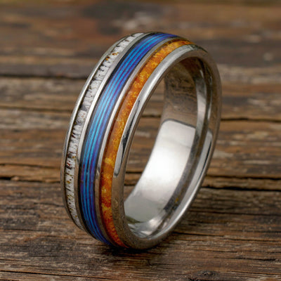 Silver Tungsten + Whiskey Barrel Oak Wood + Antler + Blue Fishing Line