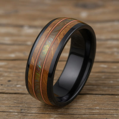 Black Tungsten + Abalone + Guitar String + Whiskey Barrel Oak Wood