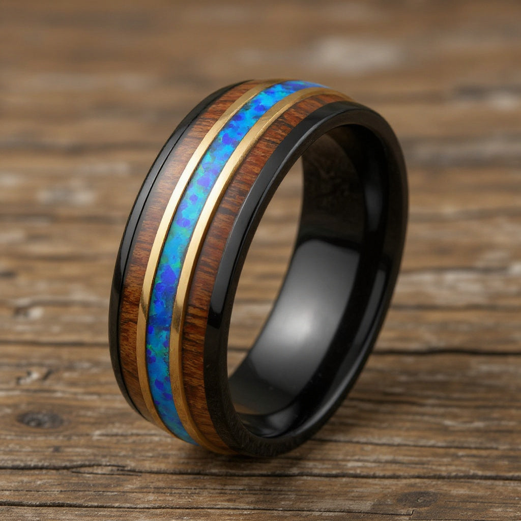 Black Tungsten + Blue Opal + Koa Wood