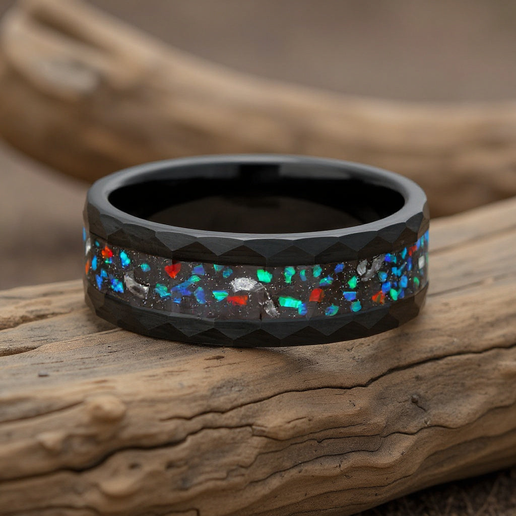 Black Tungsten + Green & Red Opal + Meteorite