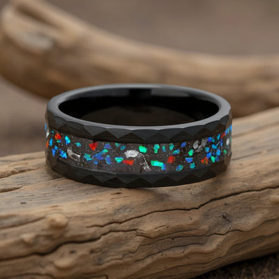 Black Tungsten + Green & Red Opal + Meteorite