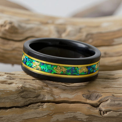 Black Tungsten + Gold Leaf + Green Opal