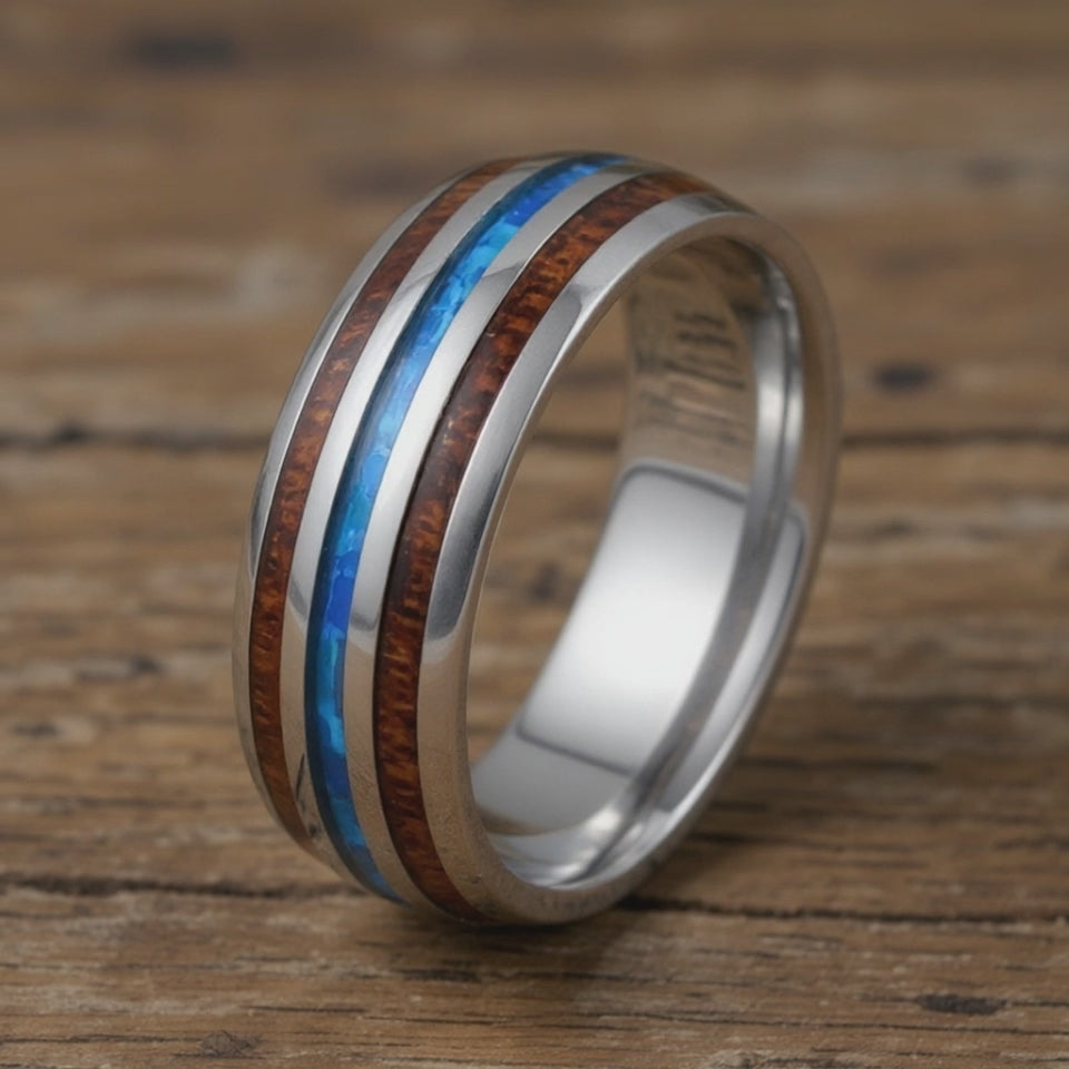 Silver Tungsten + Opal + Koa Wood