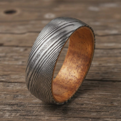 Damascus Steel + Wood Grain + Whiskey Barrel Oak Wood