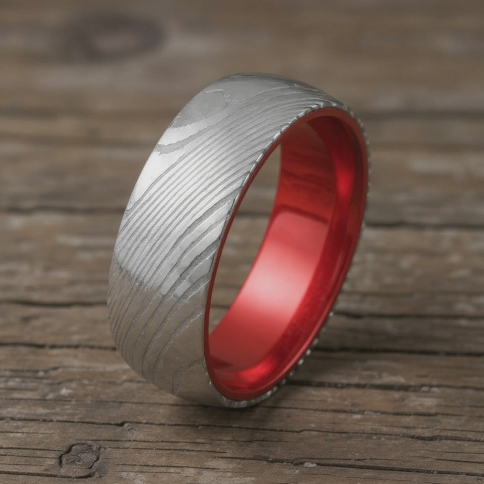 Damascus Steel + Wood Grain + Red Aluminum