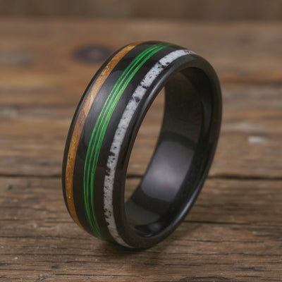 Black Tungsten + Whiskey Barrel Oak Wood + Antler + Green Fishing Line