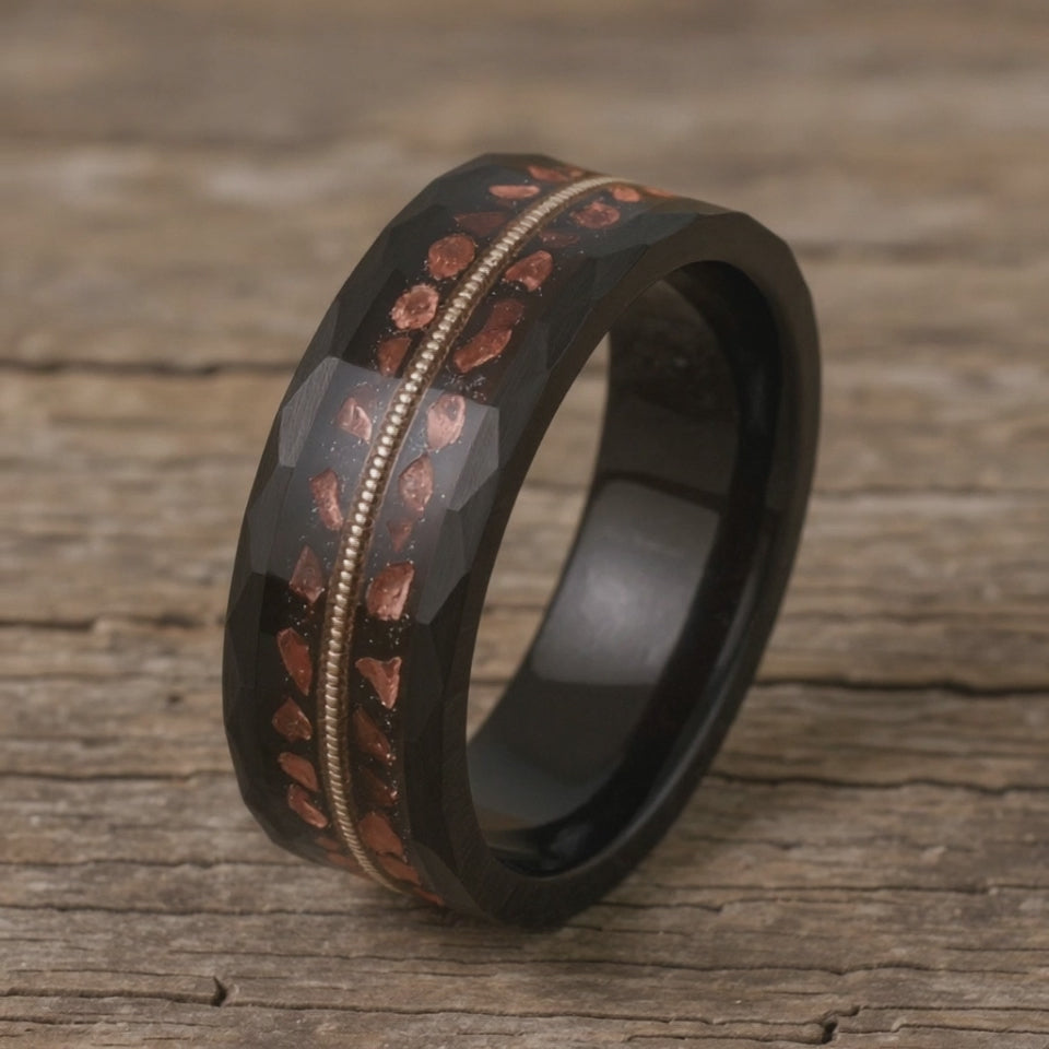 Black Tungsten + Guitar String + Copper Tone Meteorite