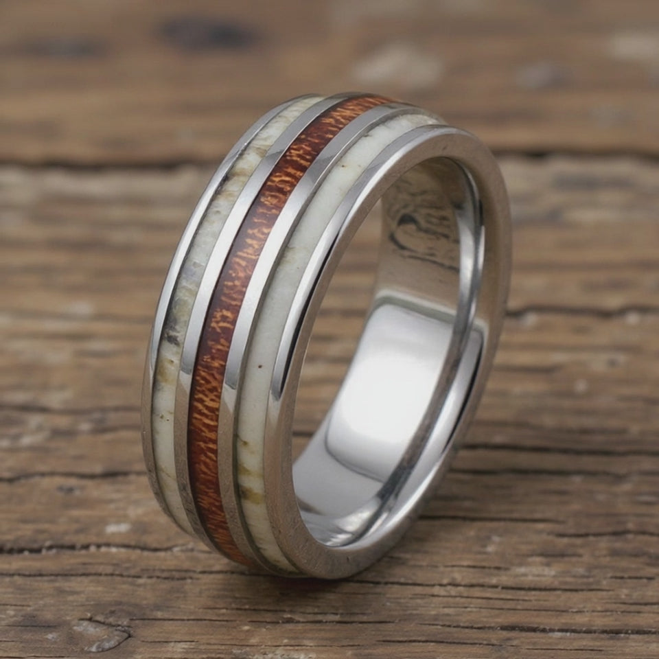 Silver Tungsten + Koa Wood +  Antler