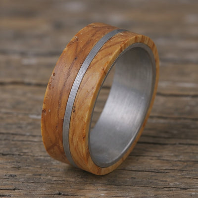 Silver Tungsten + Whiskey Barrel Oak Wood