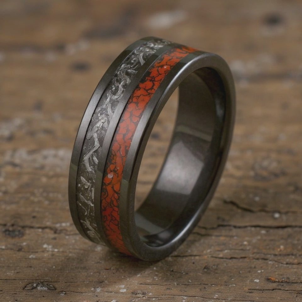 Black Tungsten + Dinosaur Bone + Meteorite