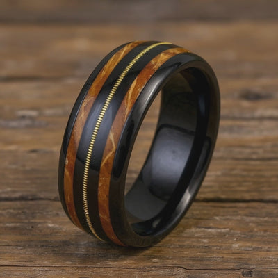 Black Tungsten + Guitar String + Whiskey Barrel Oak Wood