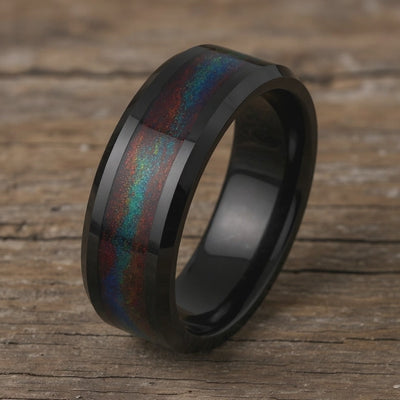 Black Tungsten + Green & Red Flowing Sand
