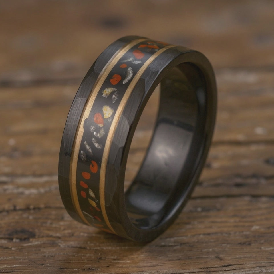 Black Tungsten + Dinosaur Bone + Meteorite + Rose Gold Stripes