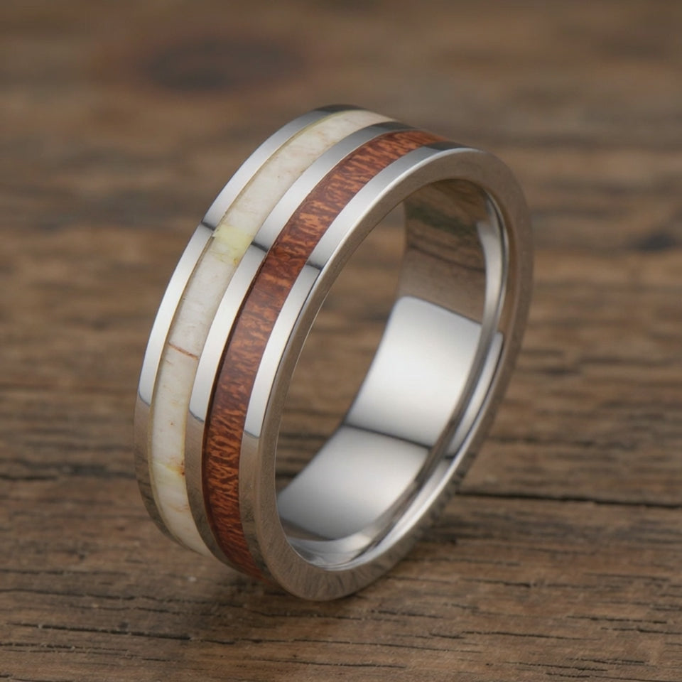 Silver Tungsten + Antler + Koa Wood