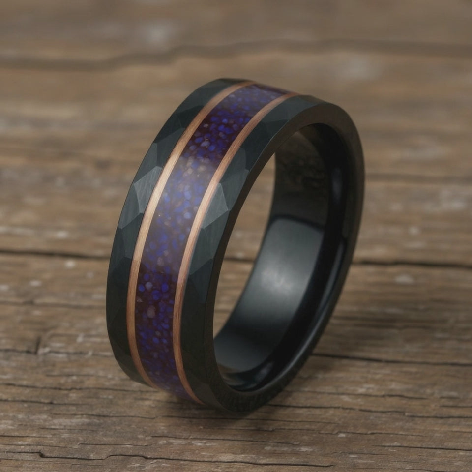 Black Tungsten + Lapis Lazuli + Rose Gold Stripe