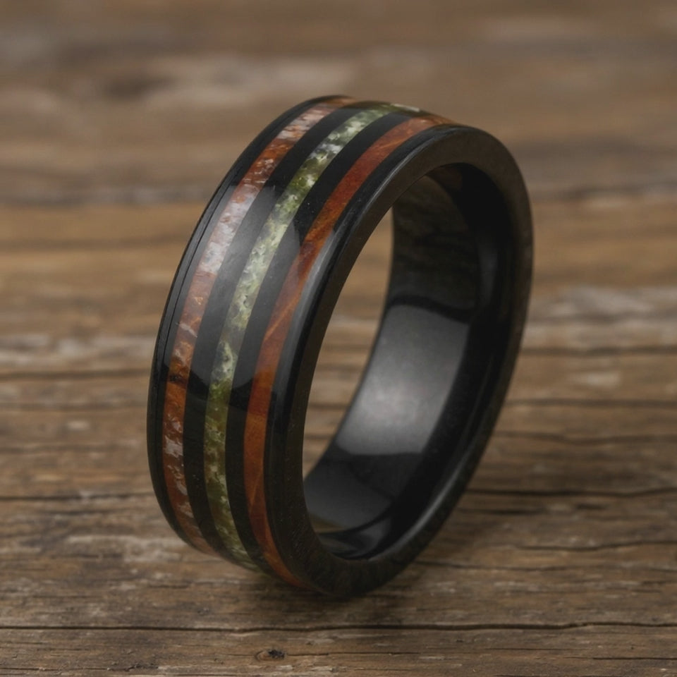 Black Tungsten + Moss Agate + Whiskey Barrel + Antler