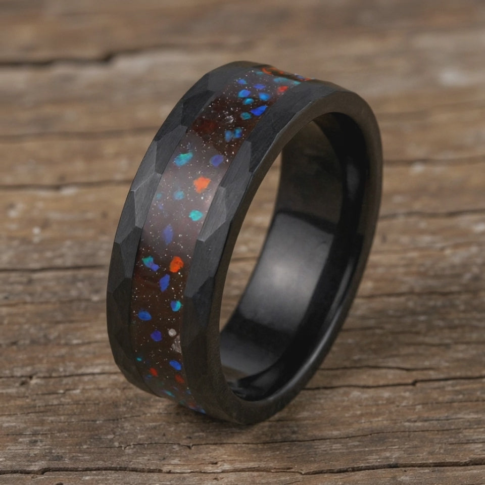 Black Tungsten + Green & Red Opal + Meteorite