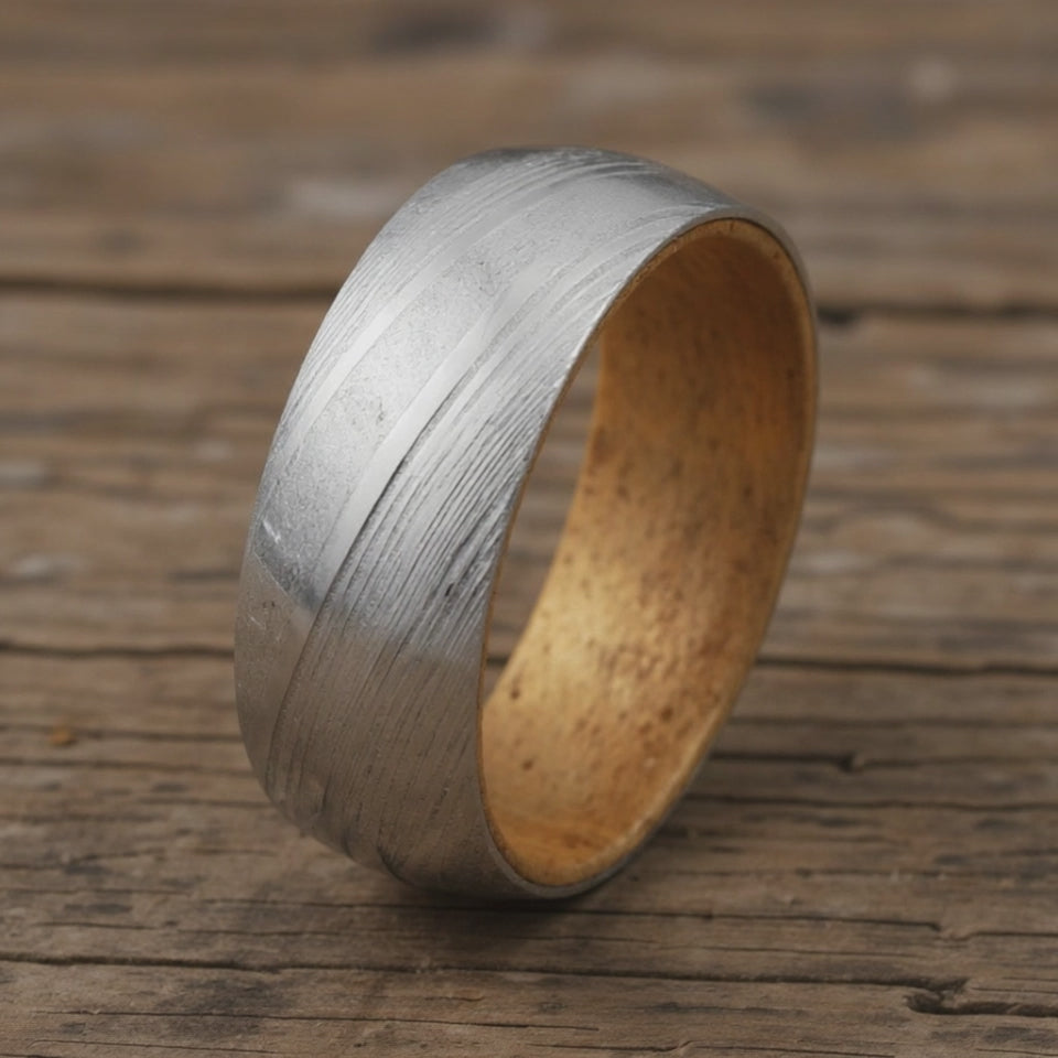 Damascus Steel + Wood Grain + Whiskey Barrel Oak Wood