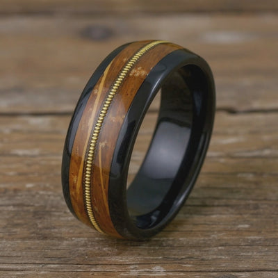 Black Tungsten + Guitar String + Whiskey Barrel Oak Wood