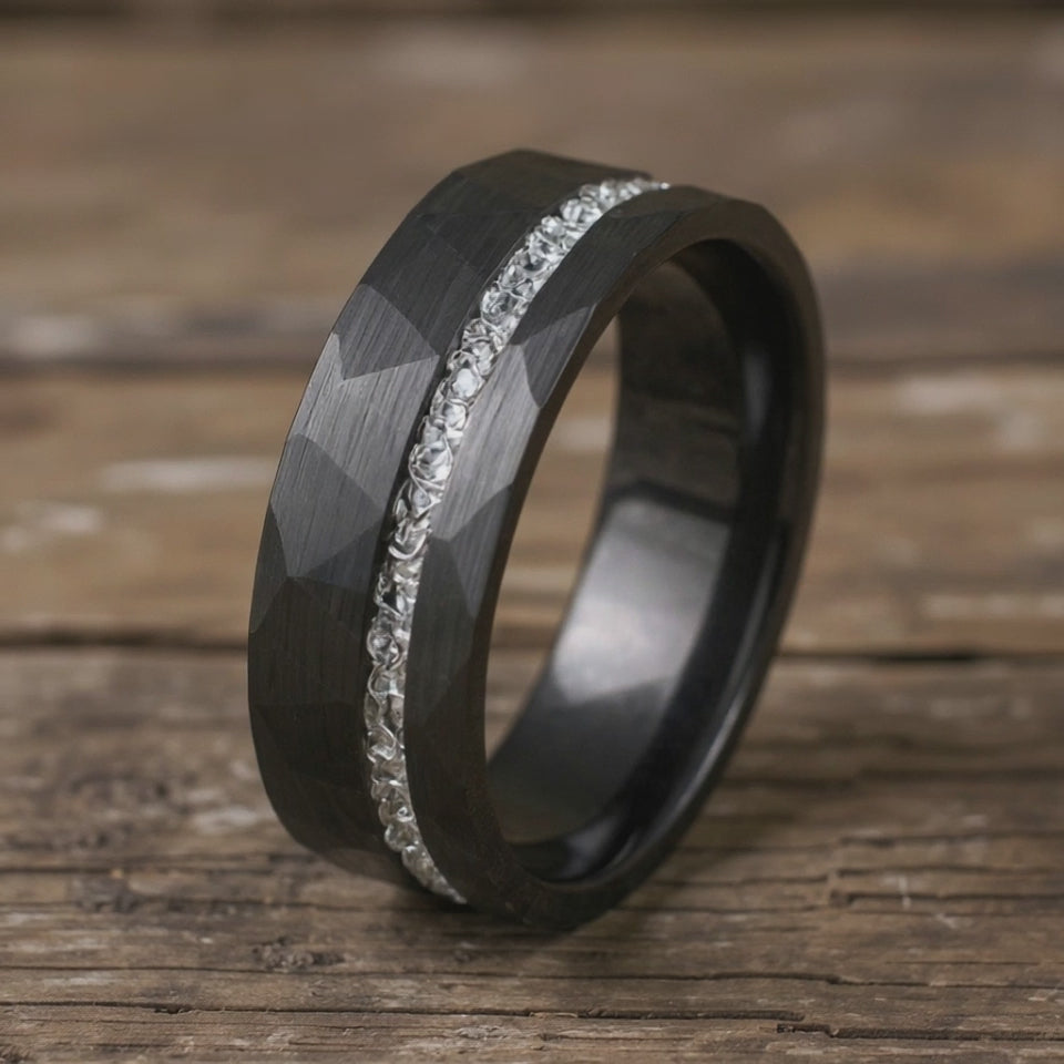 Black Tungsten + Meteorite