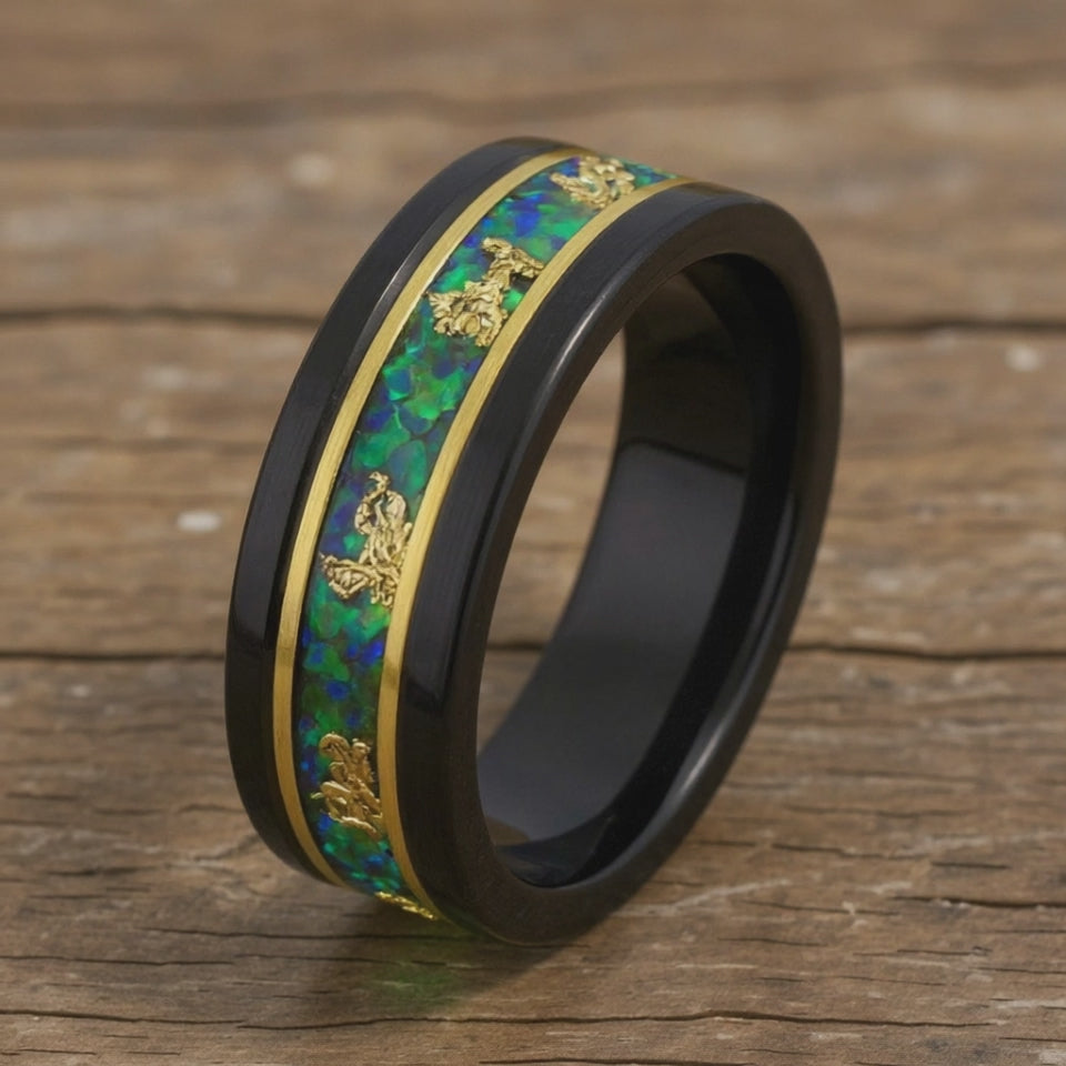Black Tungsten + Gold Leaf + Green Opal