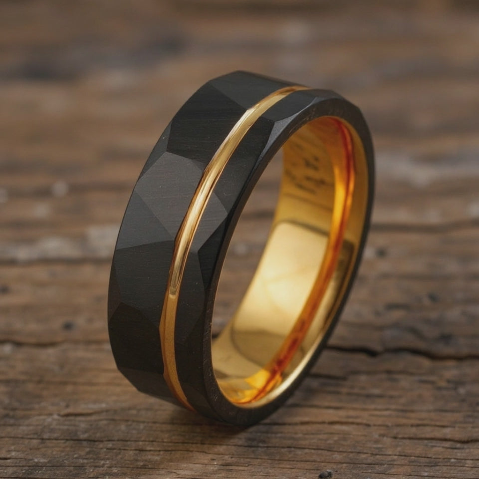 Black Tungsten + Rose Gold Stripe