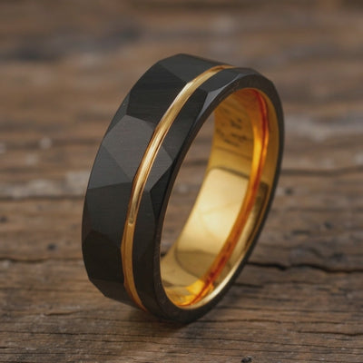 Black Tungsten + Rose Gold Stripe