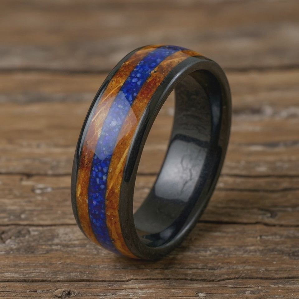 Black Tungsten + Lapis Lazuli + Whiskey Barrel Oak Wood