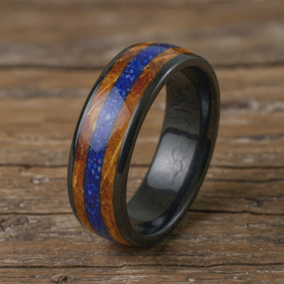 Black Tungsten + Lapis Lazuli + Whiskey Barrel Oak Wood