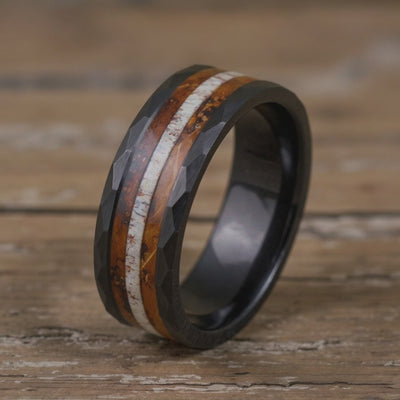 Black Tungsten + Antler + Whiskey Barrel Oak Wood