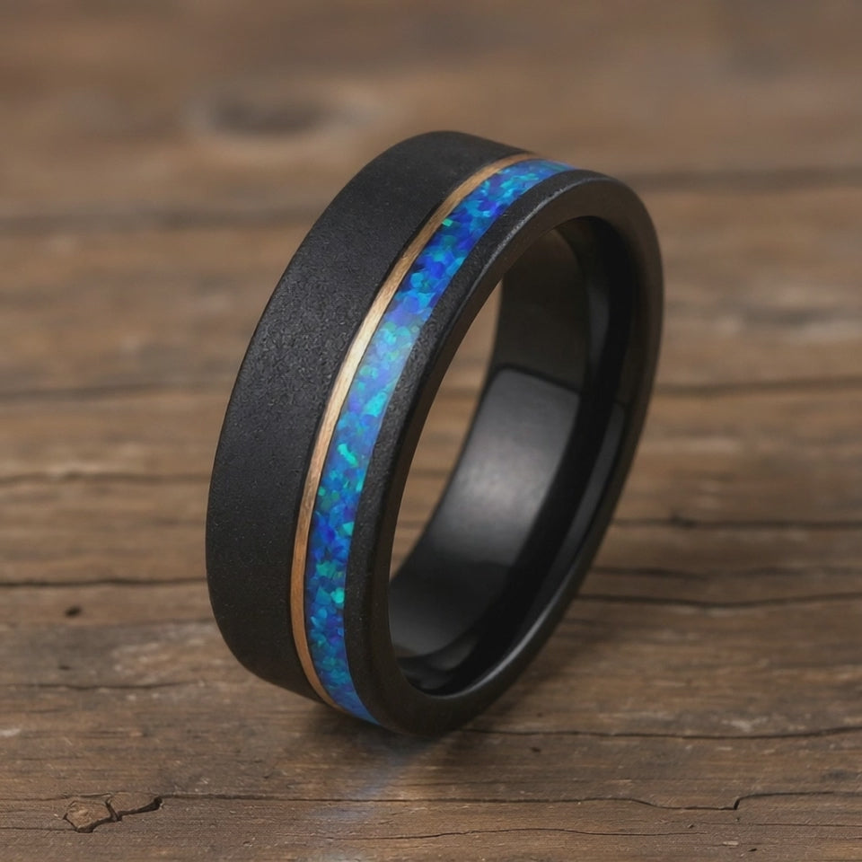 Black Tungsten + Teal Blue Opal + Rose Gold