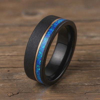 Black Tungsten + Teal Blue Opal + Rose Gold