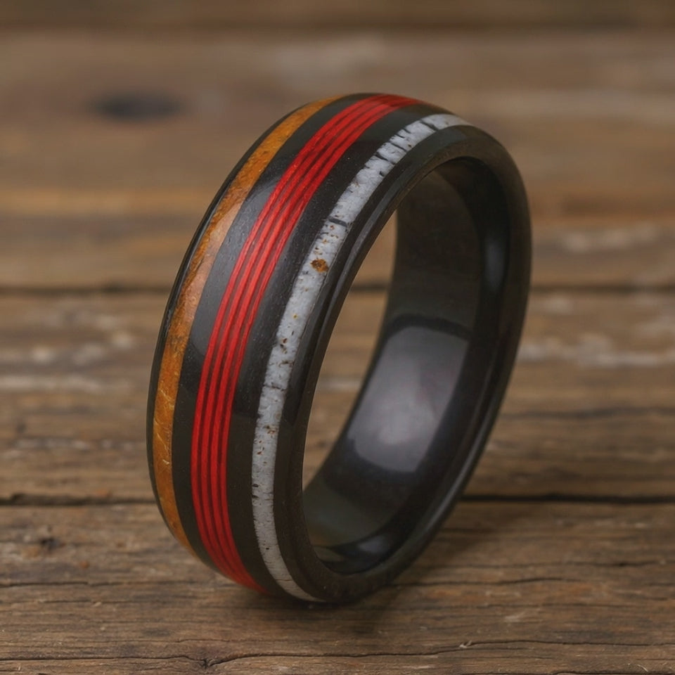 Black Tungsten + Whiskey Barrel + Antler + Red Fishing Line