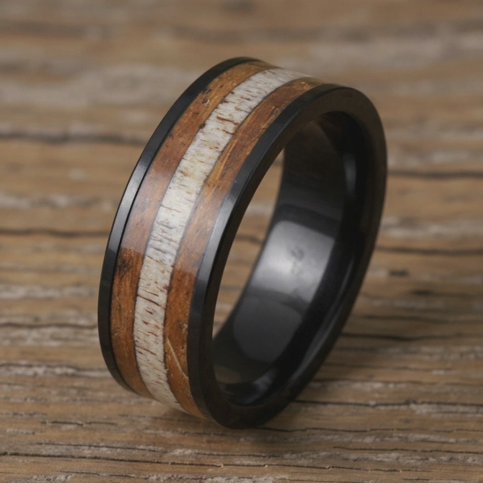 Black Tungsten + Antler + Whiskey Barrel Oak Wood