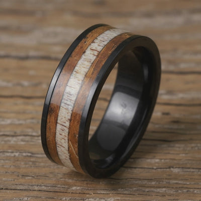 Black Tungsten + Antler + Whiskey Barrel Oak Wood