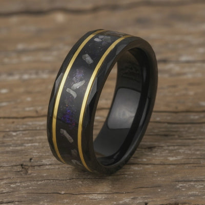 Black Tungsten + Meteorite + Purple Galaxy Dust + Yellow Gold Stripes