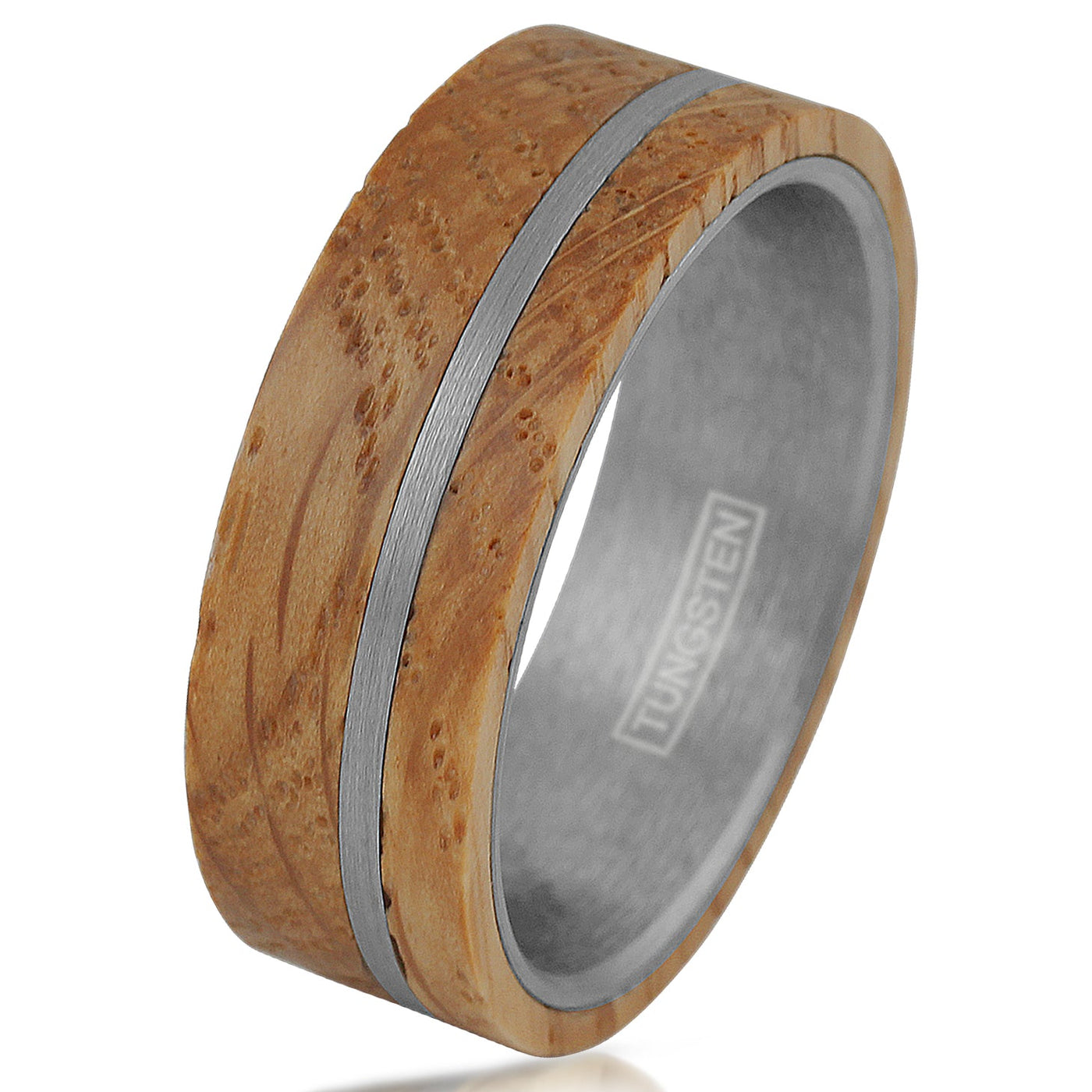 Silver Tungsten + Whiskey Barrel Oak Wood