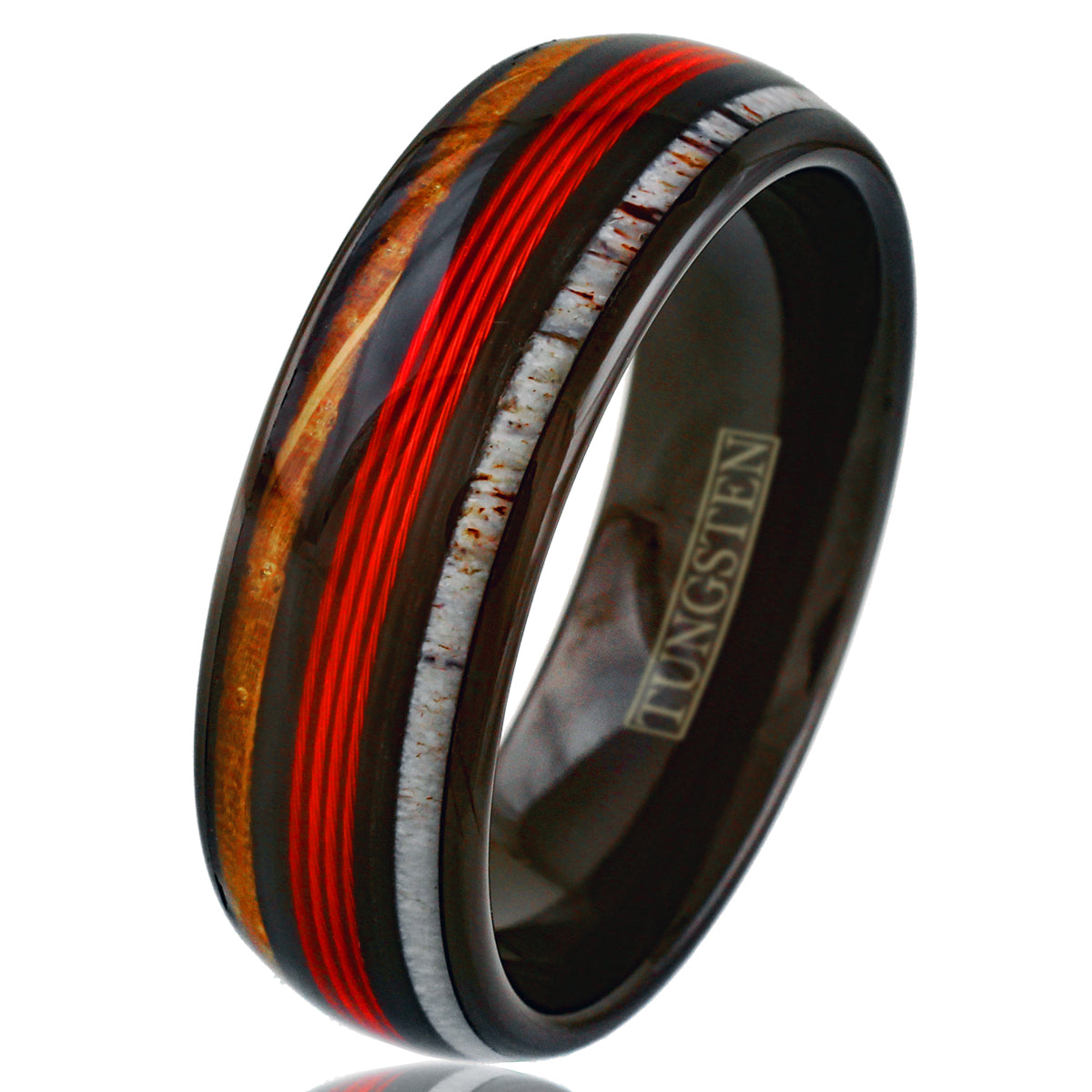 Black Tungsten + Whiskey Barrel + Antler + Red Fishing Line